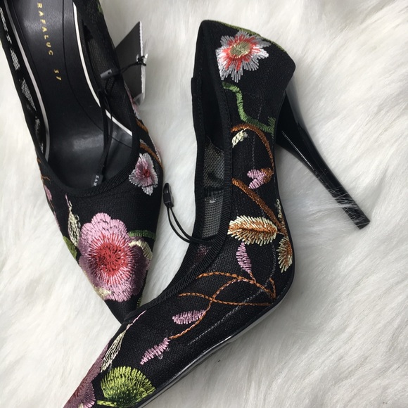 Zara black floral embroidered heels sz 6.5 nwt - Picture 8 of 8